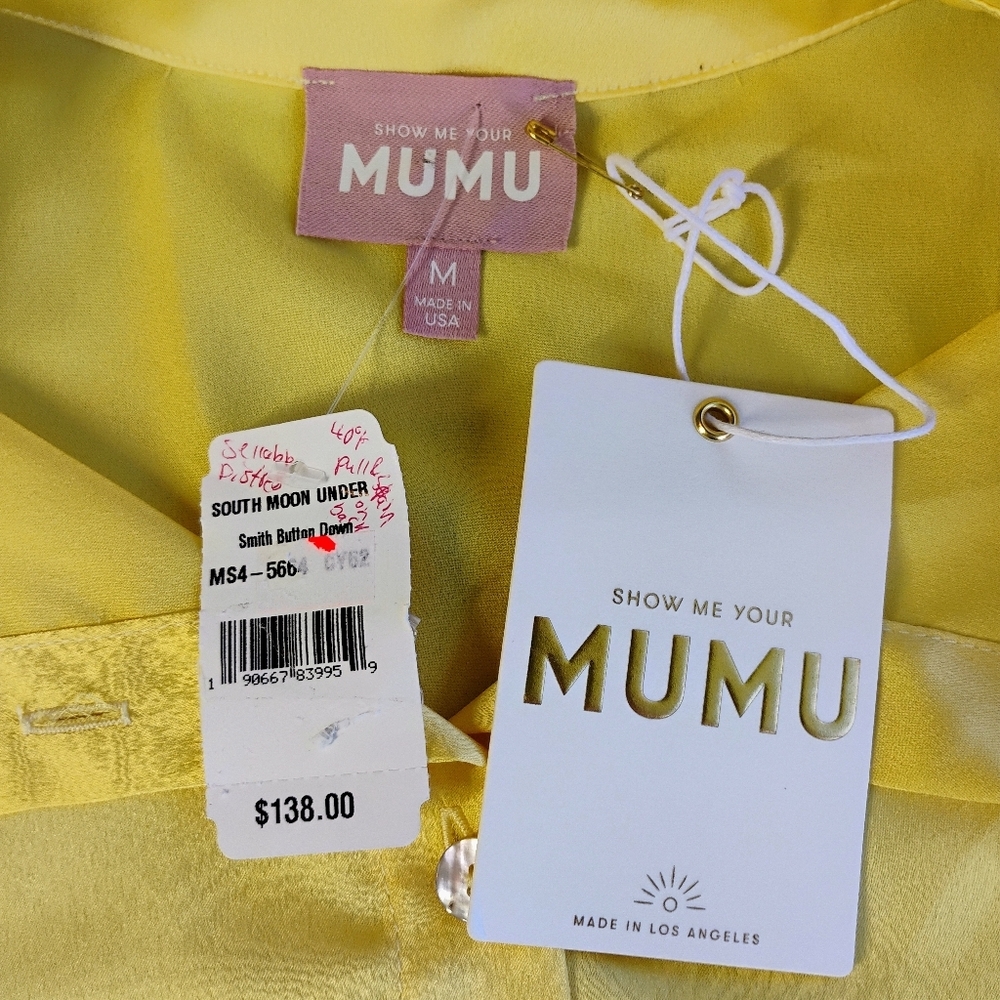Show Me Your Mumu Smith Button Down Top Womens Medium Butter‎ Yellow Satin NEW - Picture 6 of 13